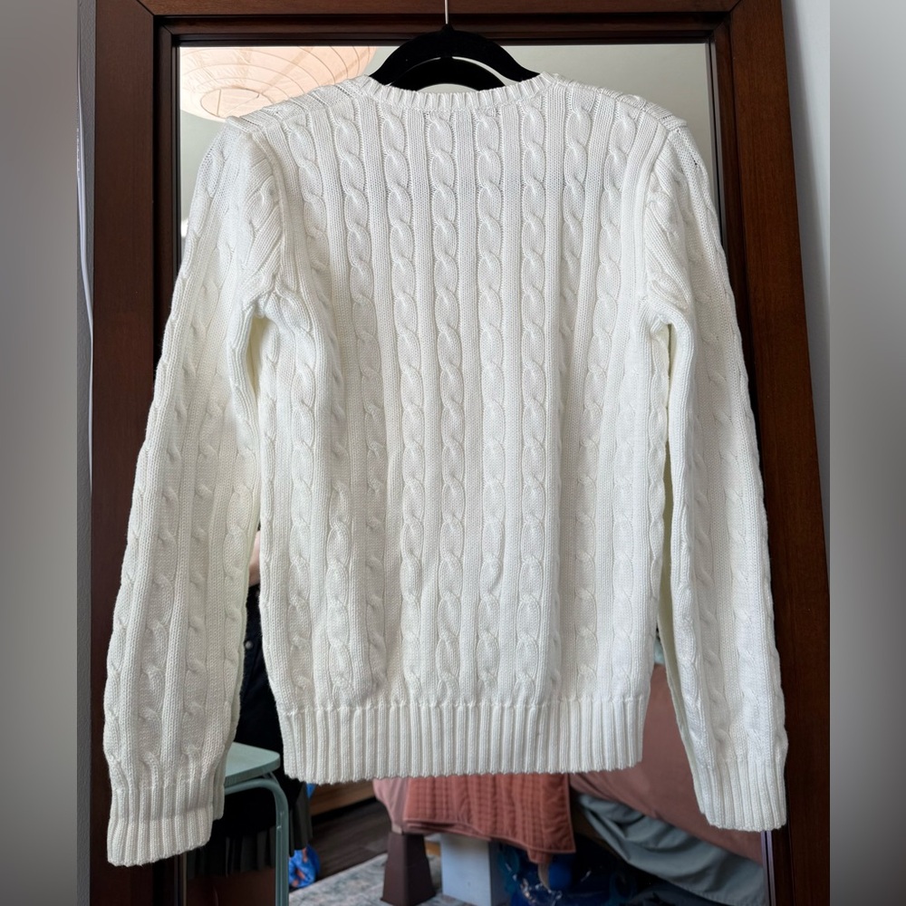Ralph Lauren Women's White Cable-Knit V-Neck Sweater - Picture 2 of 3
